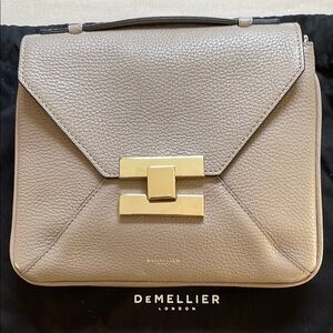 DeMellier Leather Clutch, Top handle, Taupe with Gold metal closure